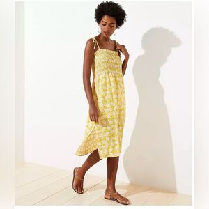 Loft Beach Smocked Midi Dress Large